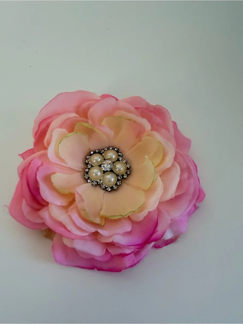 Pink Flower Hair Clip Pearl Rhinestone Center Large Floral Hair Accessory